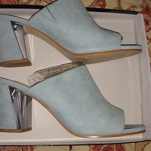 Nine West NWGemily Peep Toe Suede Mules O Size 8M